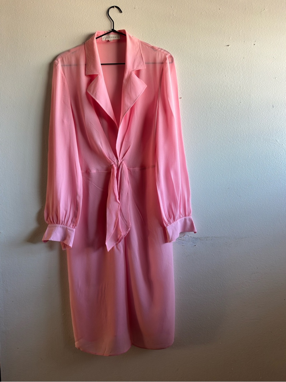 Escada Pink Long Sleeve Tie-Front Silk Cover-Up  Dress